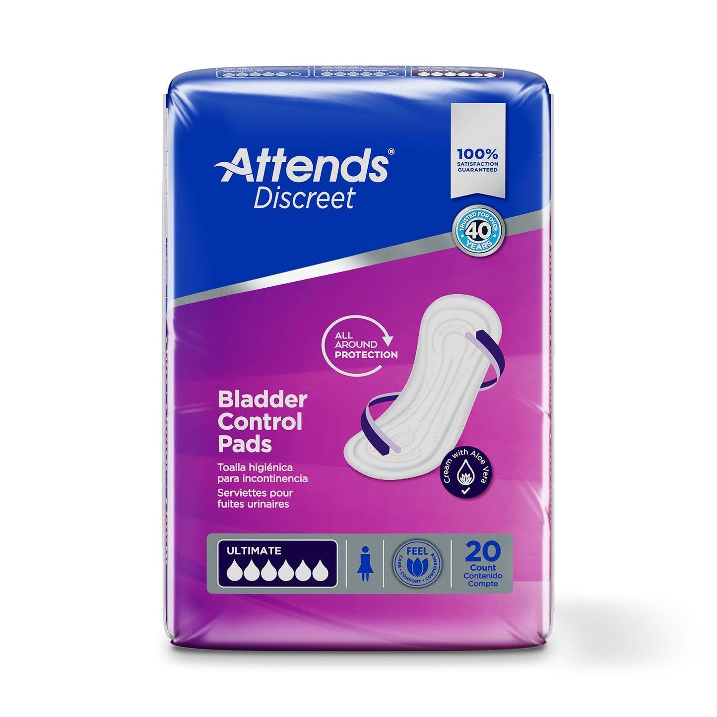 Attends Discreet Bladder Control Pads Ultimate, Heavy Absorbency Liner Pads, ADPULT - Pack of 20