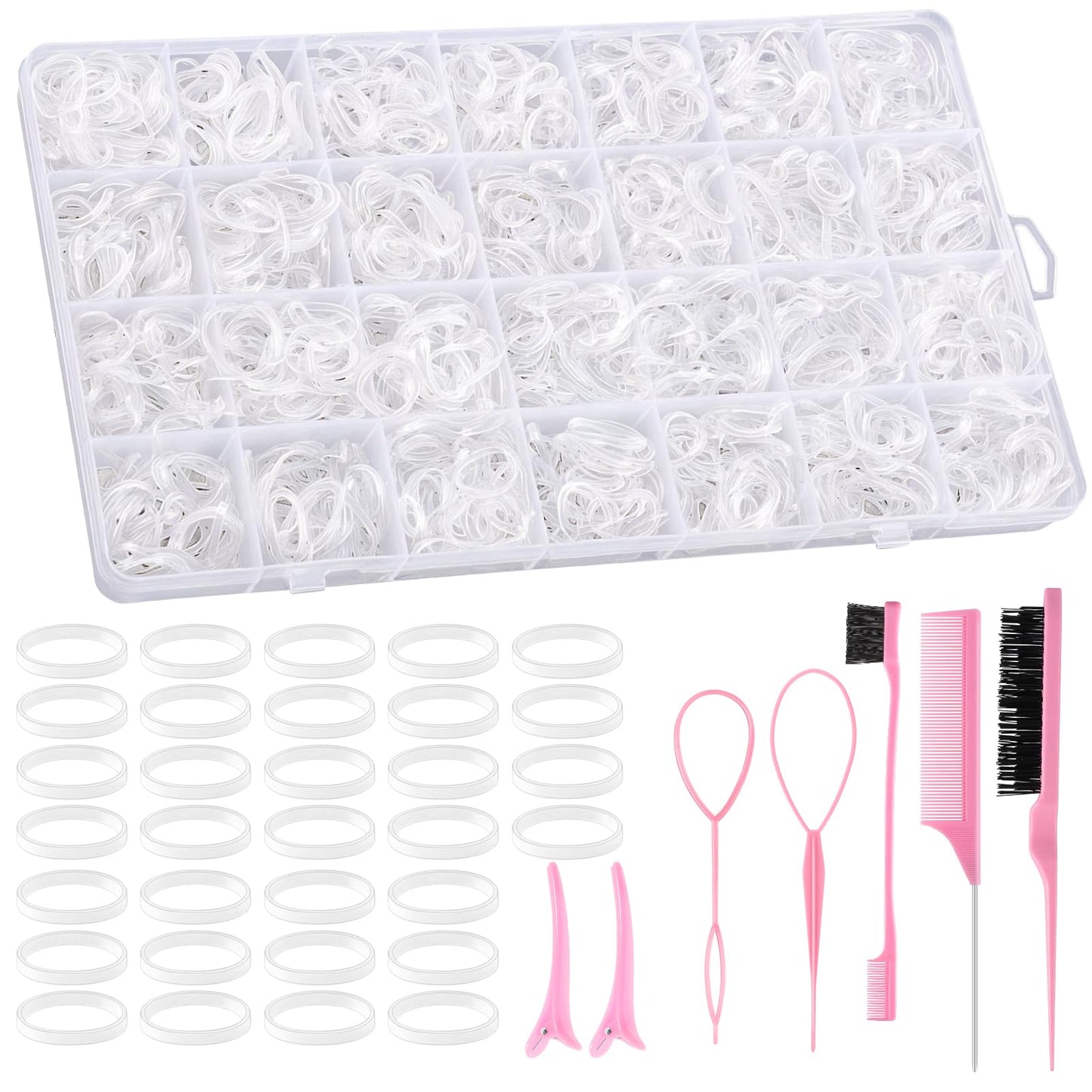 Clear Rubber Bands with 7 Hair Styling Tools, 1500 Pcs Elastic Ties Small Rubber Bands Baby Toddler Hair Ties for Girls Christma