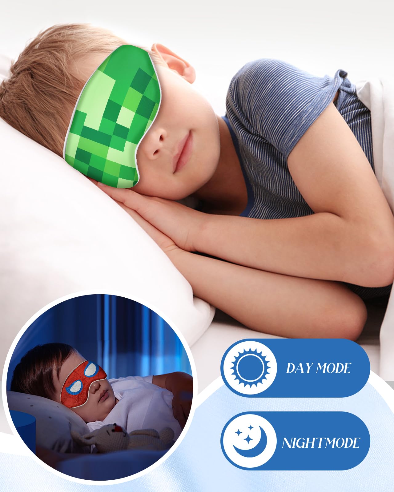 Miss Adola Sleep Mask for Kids - Cute Kawaii Cartoon Silk Sleeping Mask with Adjustable Strap Soft Smooth Light Eye Mask for Sleeping Silk Kids Eye Cover for Boys Girls Teens, Green Grid World