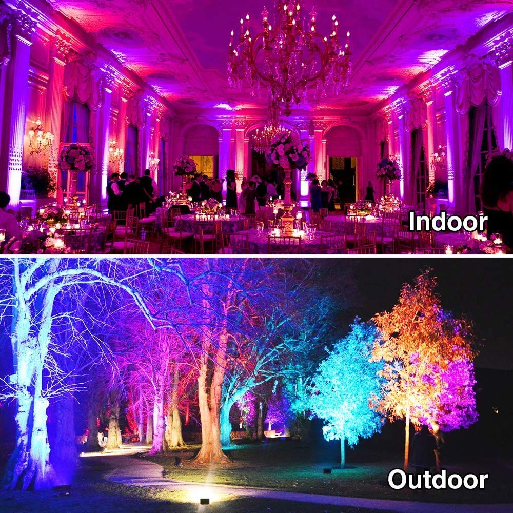 MELPO RGBW LED Flood Light, 50W Equivalent, 120 Colors, Dimmable, 2 Pack, Aluminum & Glass, Multicolor