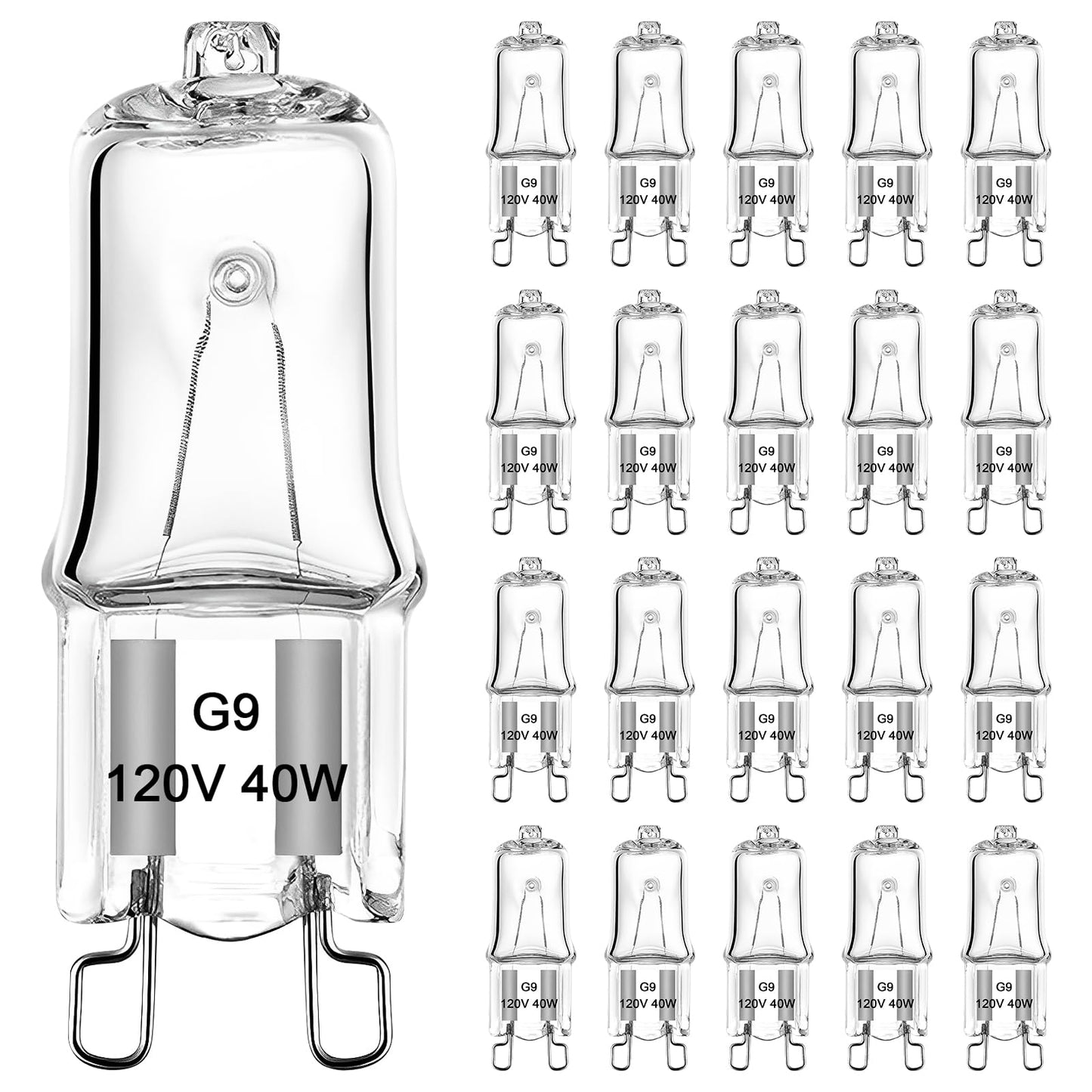 Taiyaloo G9 Halogen Light Bulbs, 20 Pack, 40W, 120V, Warm White 2700K, Dimmable, Glass, Bi-Pin
