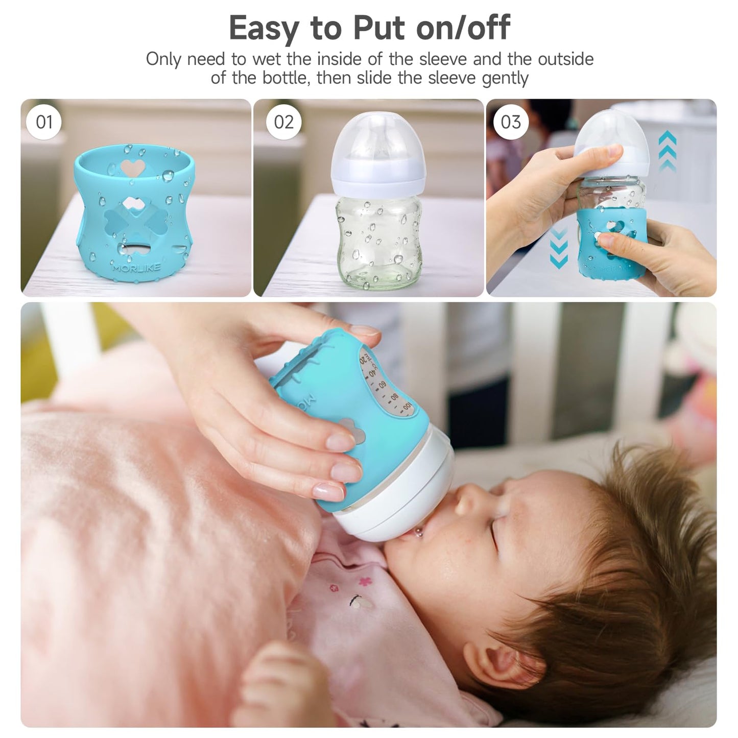 Morlike Silicone Baby Bottle Holder Sleeves Fit for Philips Avent Natural Glass Baby Bottles 4oz, 100% Silicone Baby Bottle Covers for SCY910, Protecting Glass Bottles, Dishwasher Safe (4 Pack)