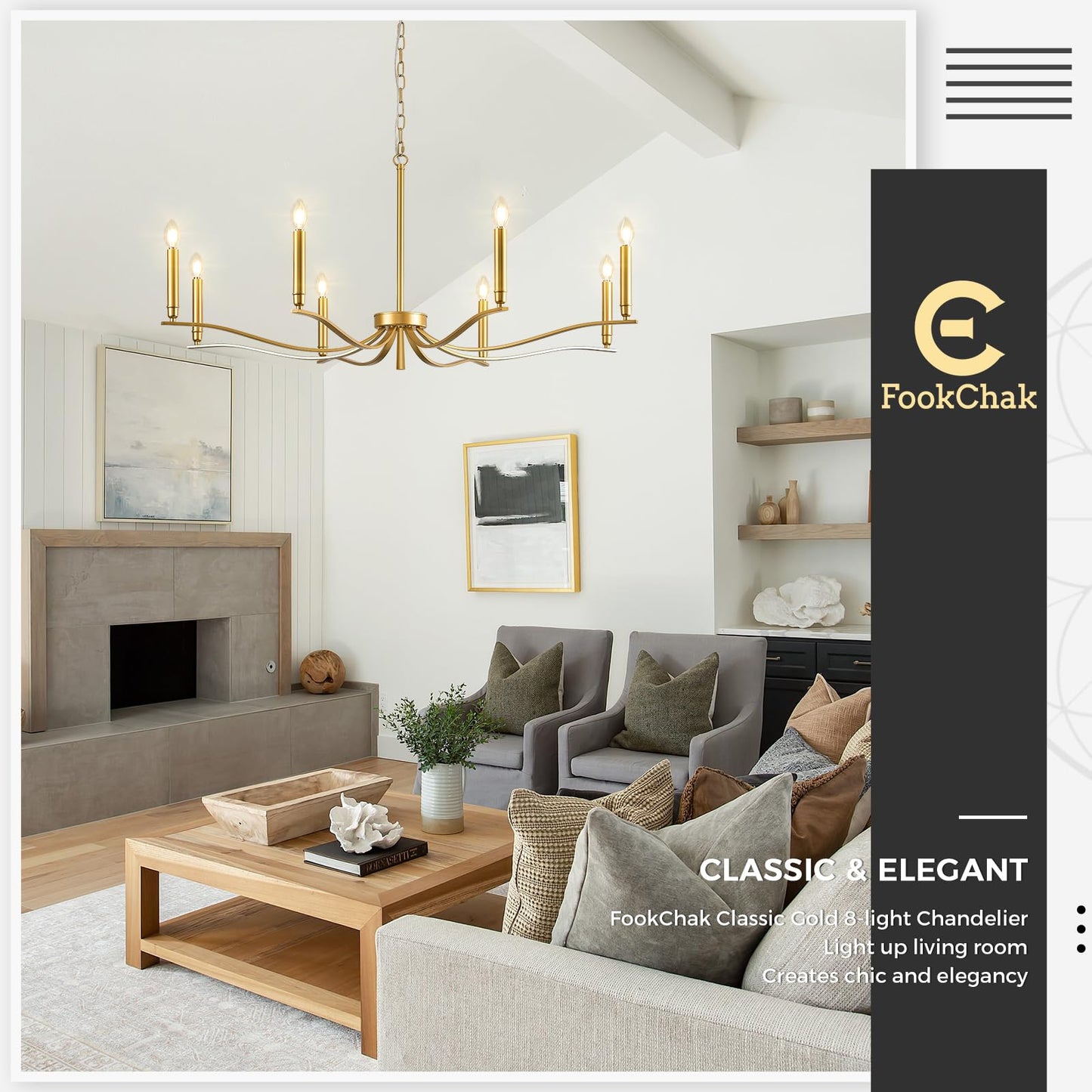 Fookchak Gold Chandeliers For Dining Room  8-Light Brass Chandelier Light Fixture Over Table Modern Candle Chandelier 44In Master Bedroom Chandeliers Lighting For Entry Foyer Bathtub Living Room