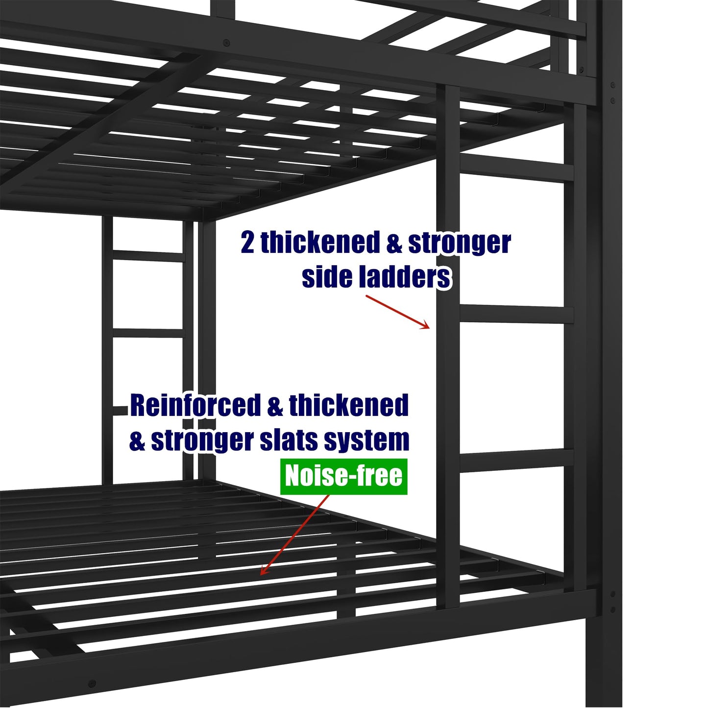 SIGONE Stronger and Safer Metal Steel Bunk Bed Frame Twin XL Over Queen Size, Heavy Duty More Stable Thickened Black Metal Bunk Queen Bed (Easier to Assemble) (Twin XL Over Queen)