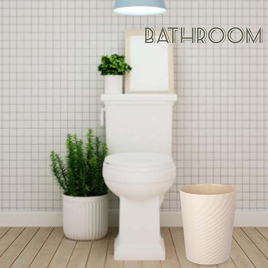 UUJOLY Plastic Small Trash Can Wastebasket, Garbage Container Basket for Bathrooms, Laundry Room, Kitchens, Offices, Kids Rooms, Dorms, (Beige, 1.8 Gallon/2 Pack)