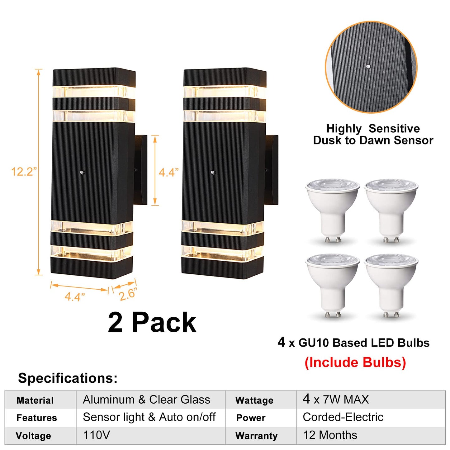 Boxcupin Dusk To Dawn Led Outdoor Lights 2 Pack, 3000K Warm White, Waterproof Aluminum Fixture, Model Bxowls6