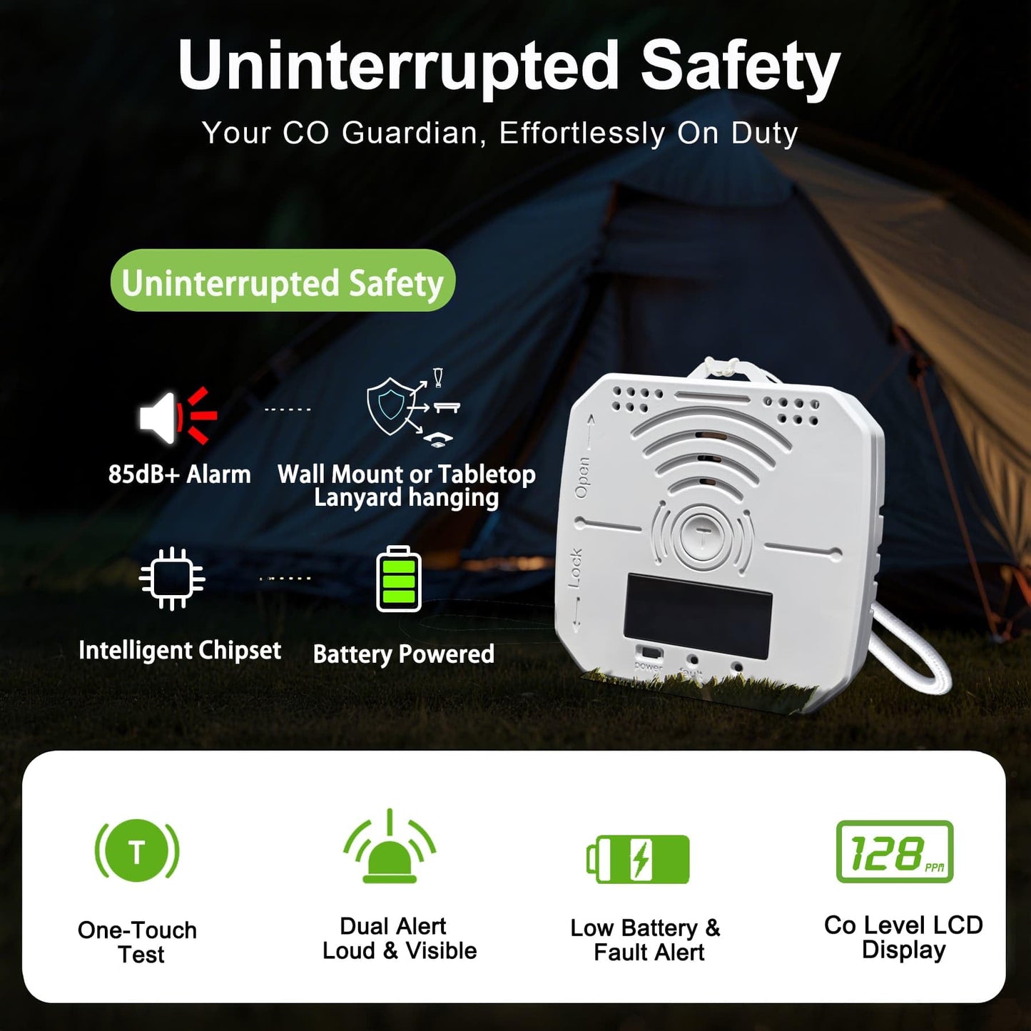 2 Pack Travel Carbon Monoxide Detector with Battery Operated,Portable co2 Detector Alarm for Home, Car, RV | Advanced Sensors, LCD/LED, Low Battery Warning | 85 Decibel Monoxide Alert