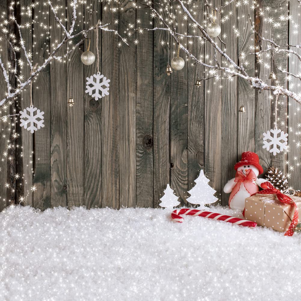 LYWYGG Christmas Backdrop 6x6FT Vinyl Snow Floor Wooden Wall Photography - Brown