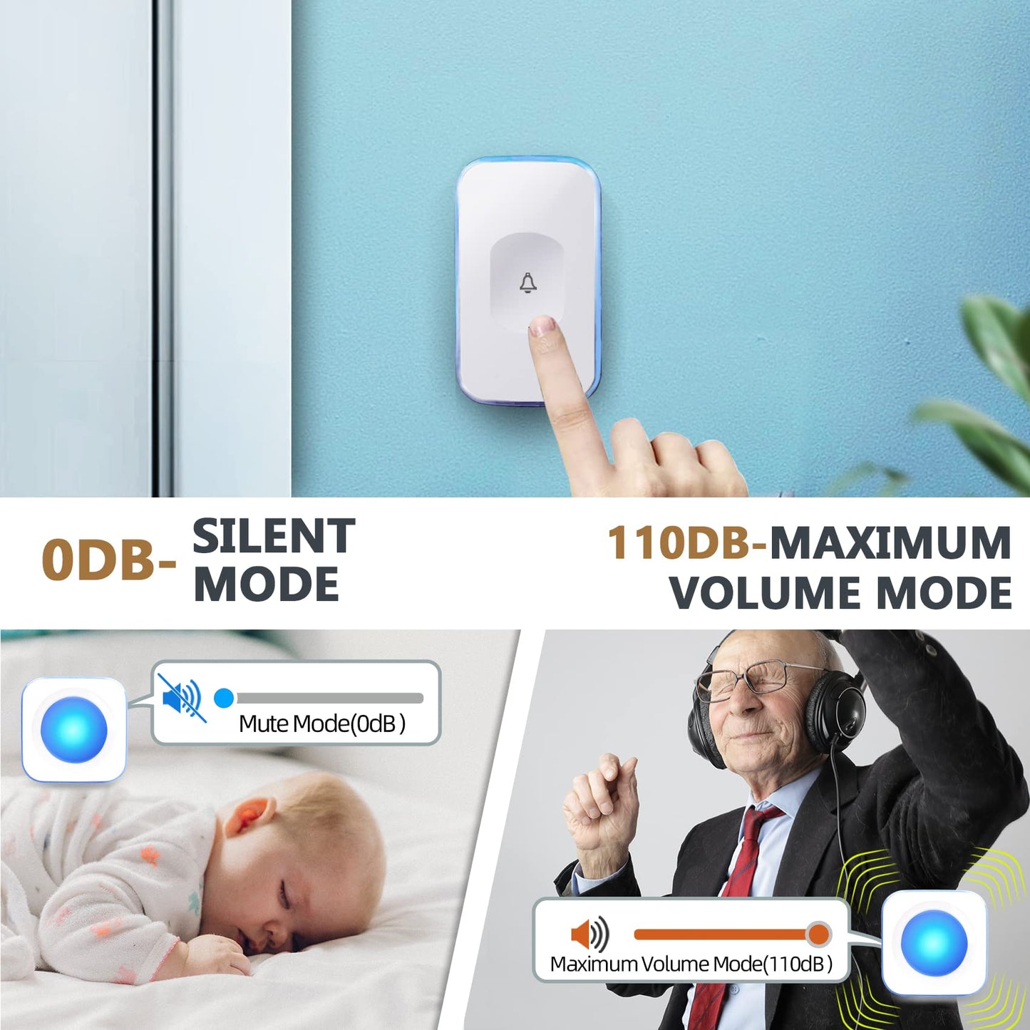 Wireless Doorbell 1200 Feet Waterproof Door Bell With 2 Buttons With Different Tones Operating At 36 Melodies 4 Volume Levels Fl