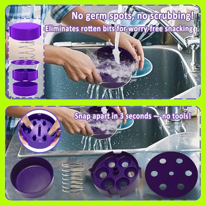 Cherry Pitter – Multi Cherry Tool 6 at Once, Full Detachable Cherry Seed Remover, Fast Cleaning for Baking, Canning, Jam, Dishwasher Safe with Pit Storage Case, (Purple)