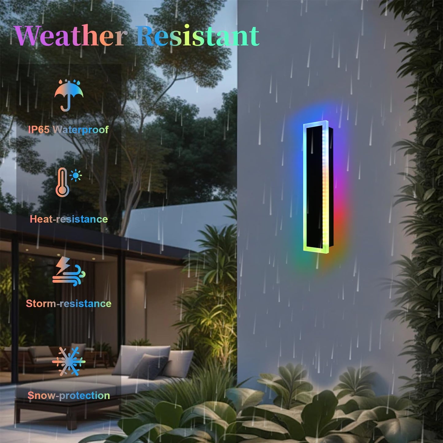 QueeuQ RGB LED Outdoor Wall Lights, 24 inch Dimmable Metal Fixture, 2 Pack, Model 11-SZ-9970-RGBCW-12W-24in