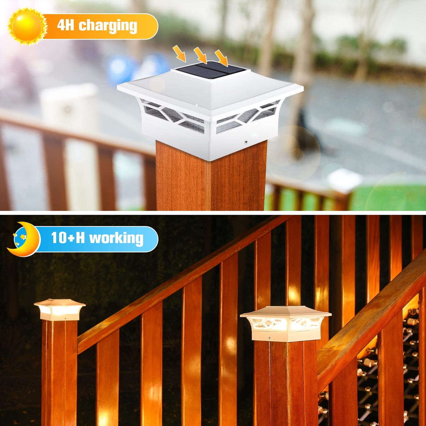 VOLISUN Solar Post Cap Lights - 8 Pack, Waterproof, Warm White/Black, Fits 4x4/6x6 Posts, Model 21179ZM