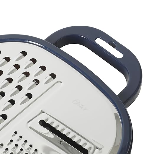 Oster Bluemarine Flat Grater Set – Stainless Steel Food Grater with Storage Container and Lid, Compact Kitchen Tool for Cheese, Veggies, Carrots