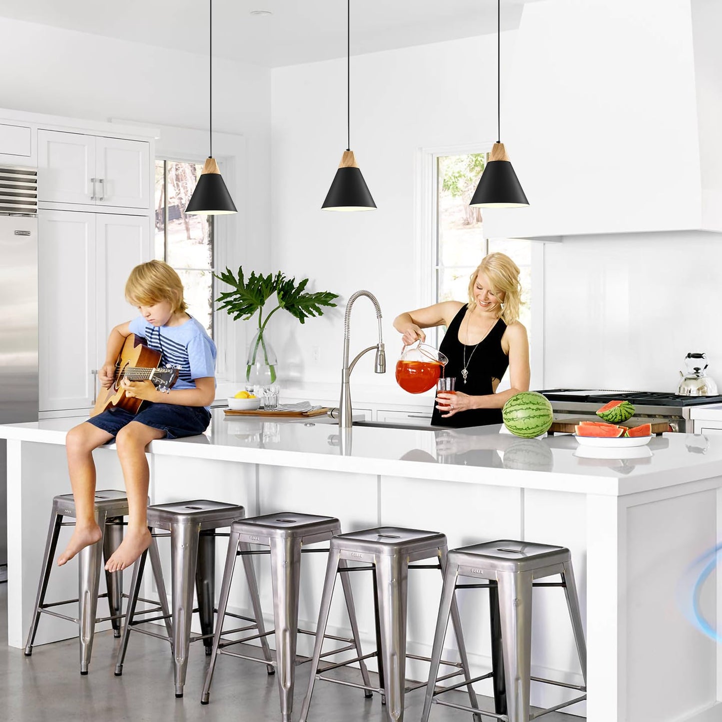 Sesiment Modern Pendant Lights  3 Packs 9.4Inch Black Pendant Light  Kitchen Pendant Lights  Farmhouse Pendant Light For Kitchen  Living Room  Bar  Bedroom  Office