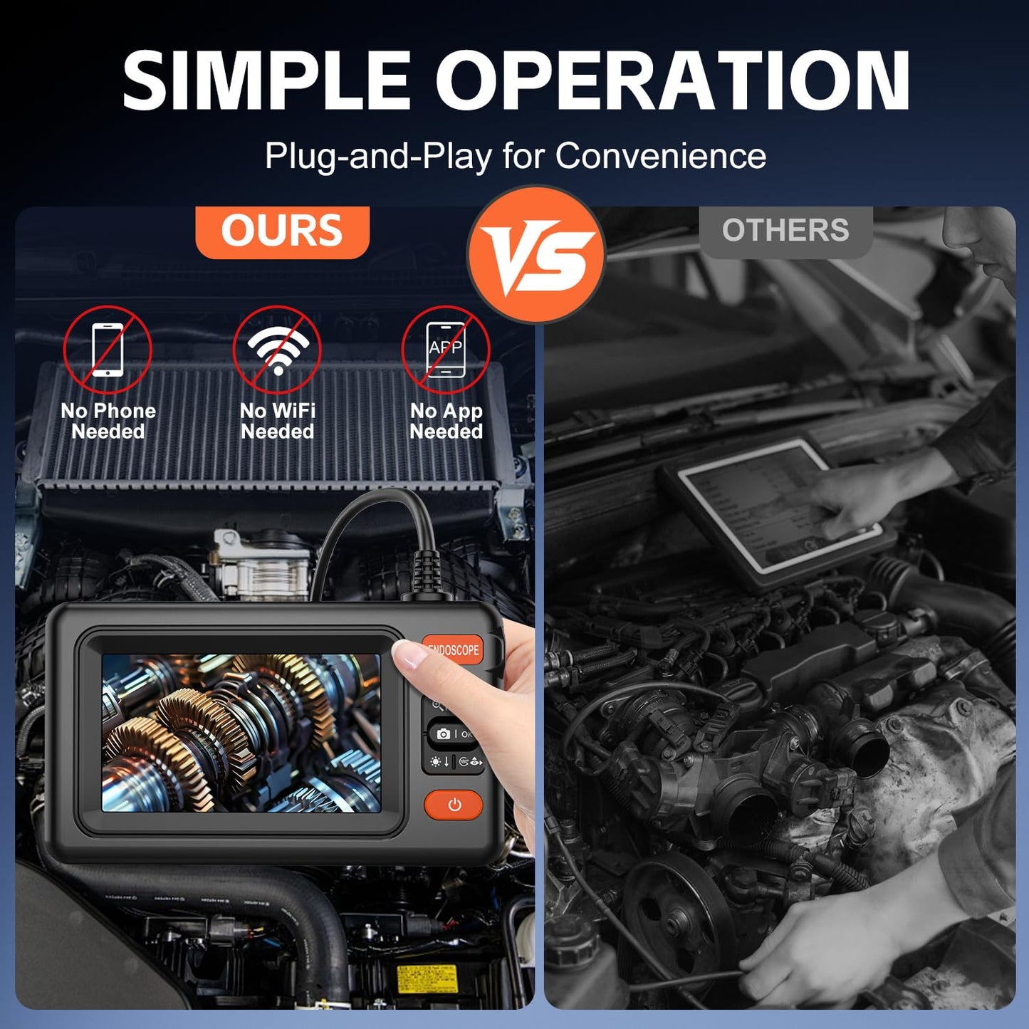 VXGDOE Dual Lens Endoscope Camera with Light, 1920P HD Borescope Camera with 4.3" LCD, 8 Adjustable LEDs, 16.4FT Semi-Rigid Cable & 32GB Card-IP67 Waterproof Inspection Borescope for Sewer/Drain/Pipe