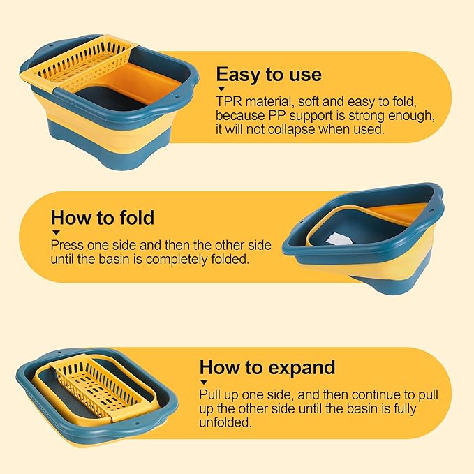 Collapsible Dish Basin Colander for Kitchen,Portable Bucket Camping Sink 2.9 Gallon (11L) (Pink)