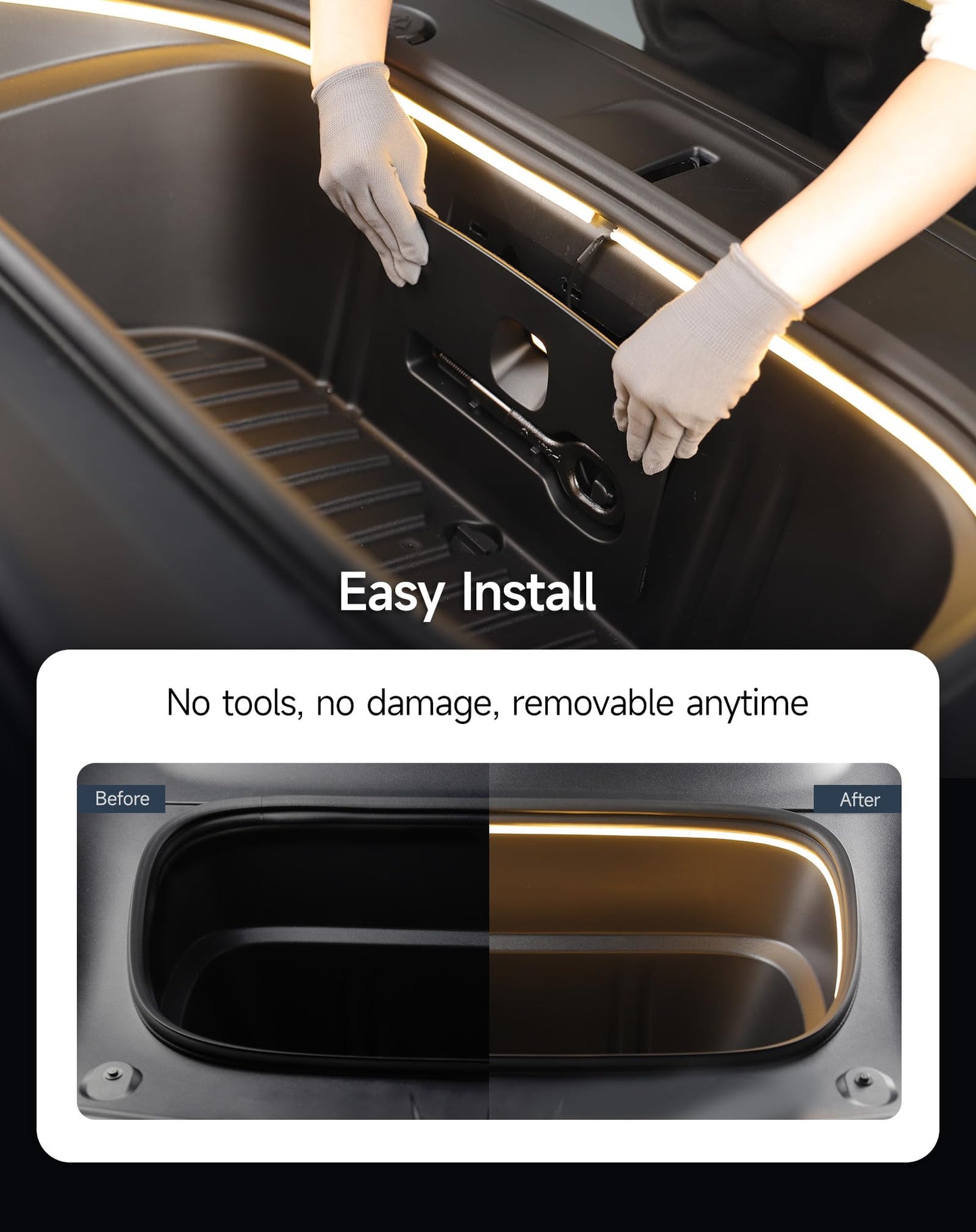 Tparts Frunk Led Light Strip For New Tesla Model Y Juniper 2025+  Flexible Silicone Waterproof Interior Lighting Bar Tool-Free Installation Tesla Front Trunk Accessories Intelligent Ambient Lights