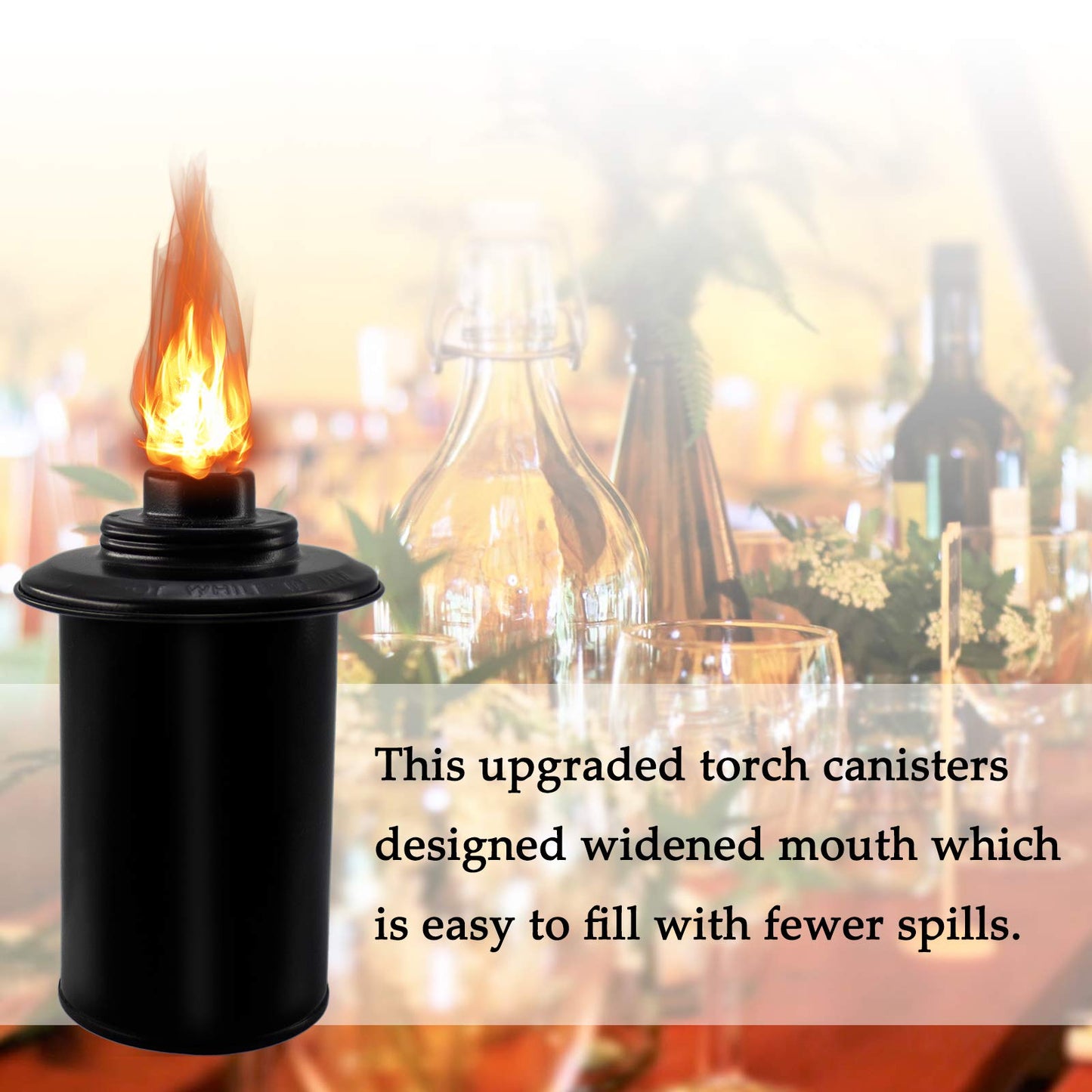 TaoTazon 12oz Torch Replacement Canisters, Metal, 4-Pack, Bamboo Lanterns for Yard, Patio, Garden, Party