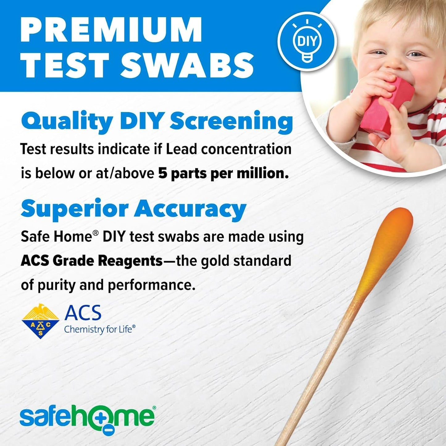 Safe Home® Lead in Solids Combo Test Kit – 10 DIY Swabs + Optional Testing at our EPA Certified Lab – Made in the USA for Homeowners & Contractors – (1 Pack)
