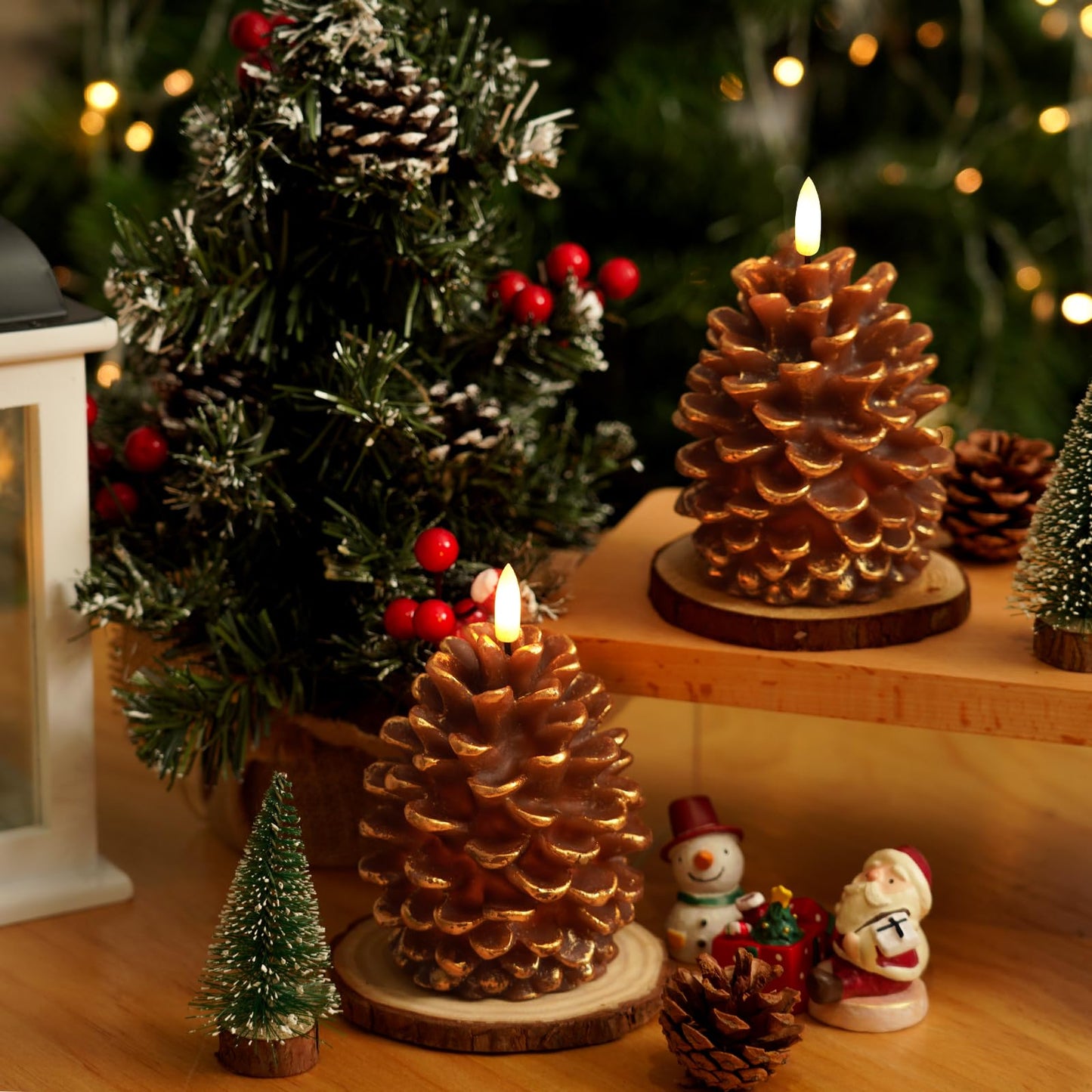 Homemory 2 Pcs Flameless Pine Cone Candle, LED Candles with 6H Timer, Real Wax Battery Operated Candles for Fireplace Decor, Holiday Indoor Decoration,Brown(D3.5 x H5.3 Inch)