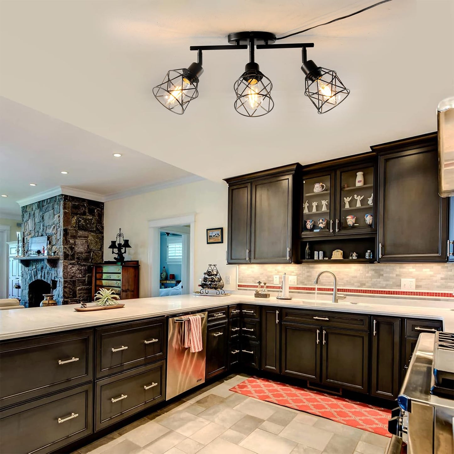Vivihobb Dimmable Black Plug In Track Lighting Kit 3 Light Plug In Ceiling Light With 16.5 Cord Flexibly Rotatable Light Head Modern Industrial Farmhouse Style(Bulbs Not Included)