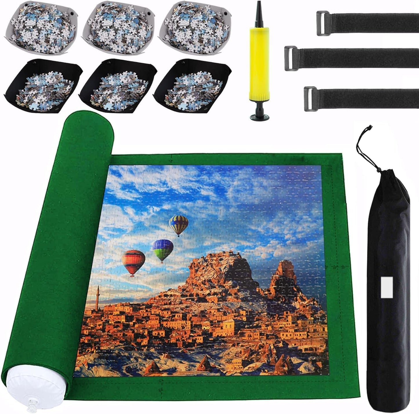 Puzzle Mat Roll Up Puzzles Board for Jigsaw Up to 2000, 1500, 1000, 500 Pieces Large Portable Table Saver Mats Puzzle Keeper Cover with Sorter Trays Storage Bag Kit Holder Organizer Pad for Adult