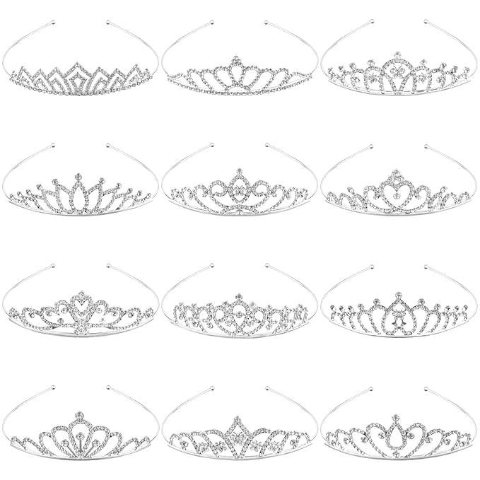 COODHI 12PCS Tiaras Silver Metal Sparkly Glitter Rhinestone Crown Headbands Wedding Prom Birthday Party Princess Hair Tiar...