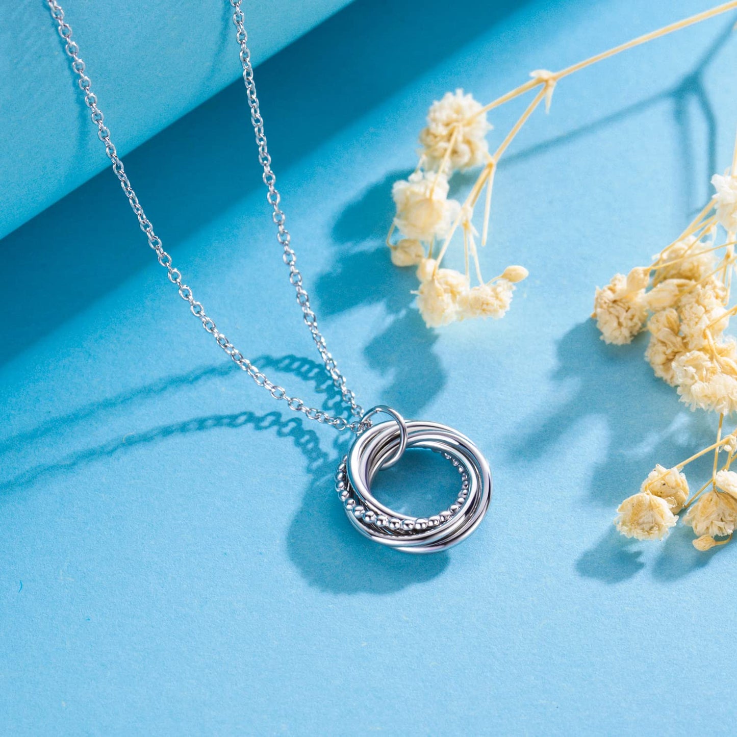 AM ANNIS MUNN 50th Birthday Gifts for Women, 925 Sterling Silver Necklace 50th Birthdays Gifts 5 Circle Decades Necklace Birthda