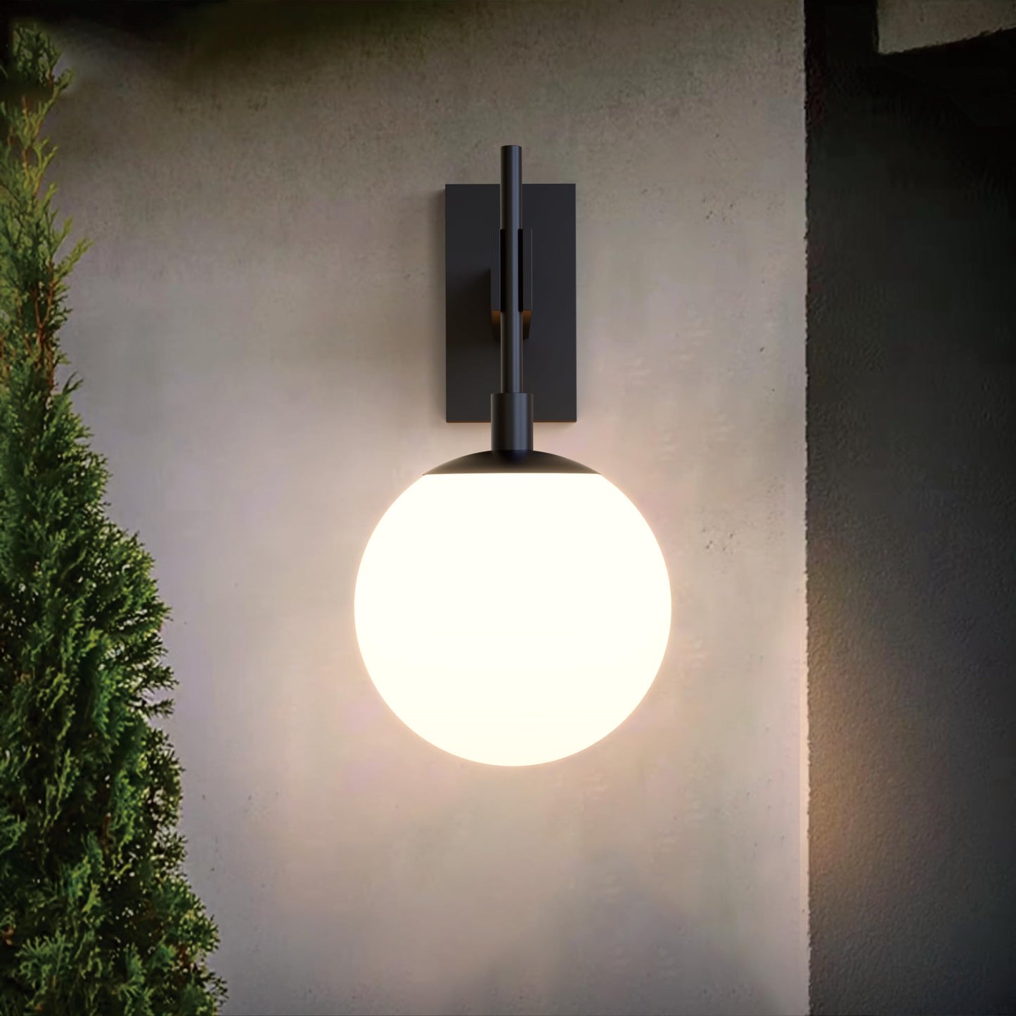 Hyunbae Outdoor Wall Sconce - 18.9 Waterproof Exterior Light Fixture, Large White Globe Glass For Porch, Model Hy-Round1