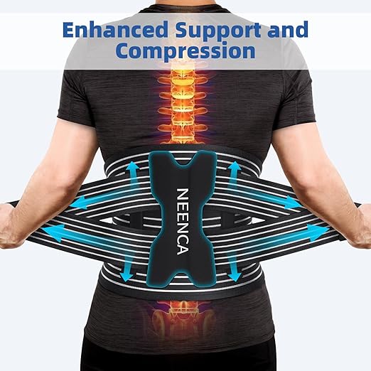 NEENCA Back Brace for Lower Back Pain Relief - Ergonomic Lumbar Support with Removable Steel Stays, Breathable Back Support Brace for Posture Correction, Sciatica, Herniated Disc, Scoliosis, Office Work, Lifting, Exercise (Black, Large)