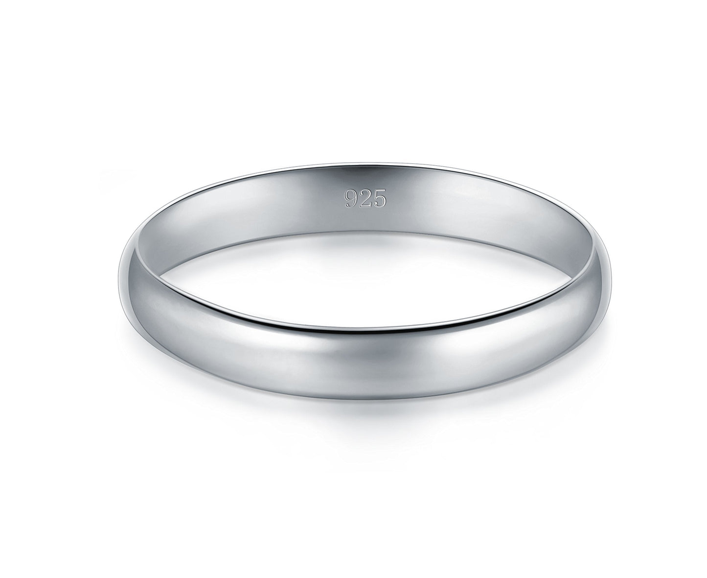 BORUO 925 Sterling Silver Ring High Polish Plain Dome Tarnish Resistant Comfort Fit Wedding Band 3mm Ring Size 10.5