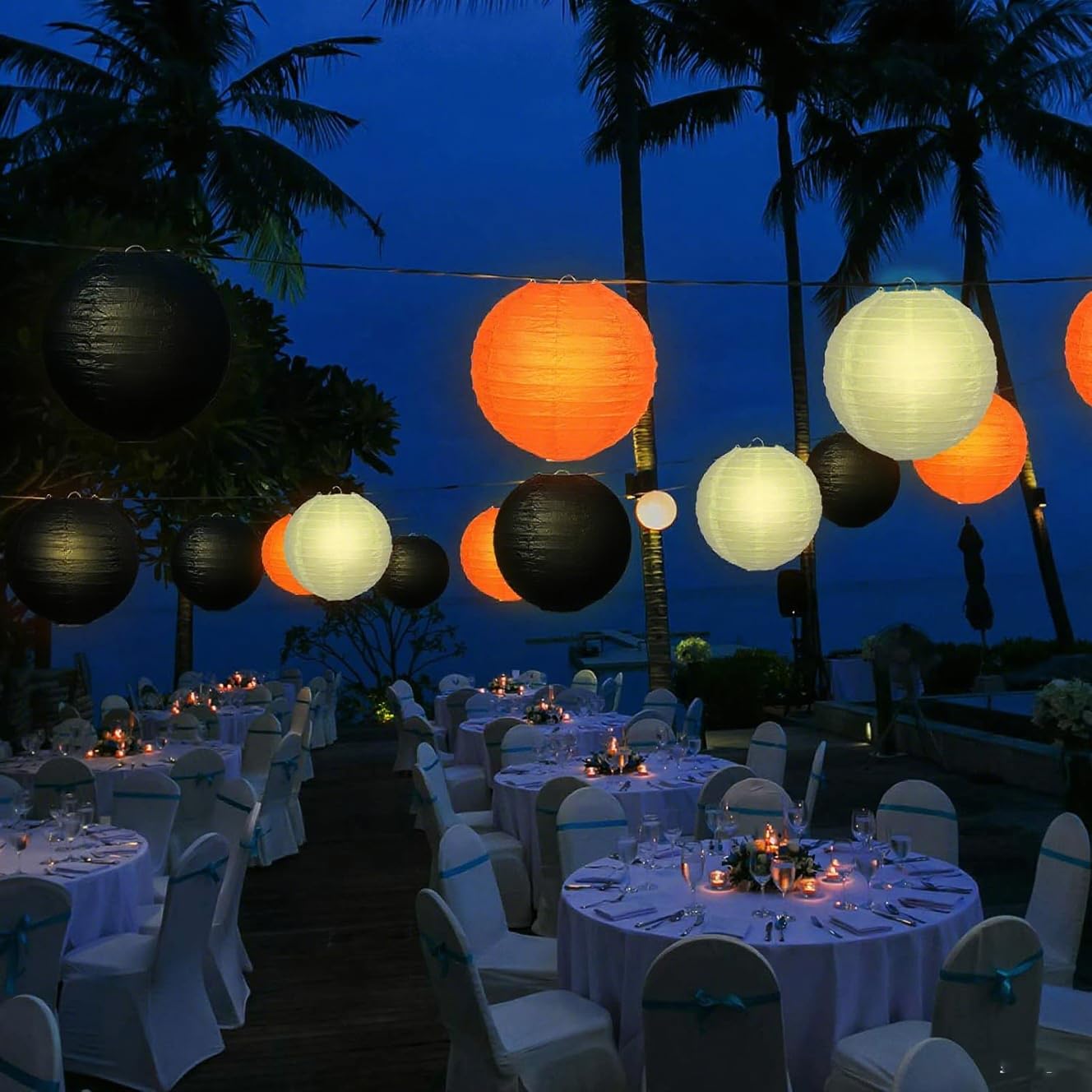 Capesaro Orange Black White Paper Lanterns Decorative 12Pcs Halloween Hanging Decorations For Graduation Thanksgiving Birthday Party Decorations