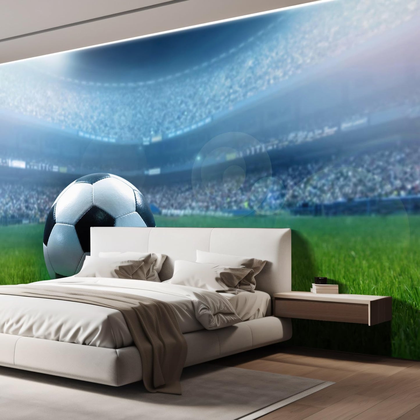 wall26 - Close Up of a Football Ball on a Full Stadium - Removable Wall Mural | Self-Adhesive Large Wallpaper - 66x96 inches