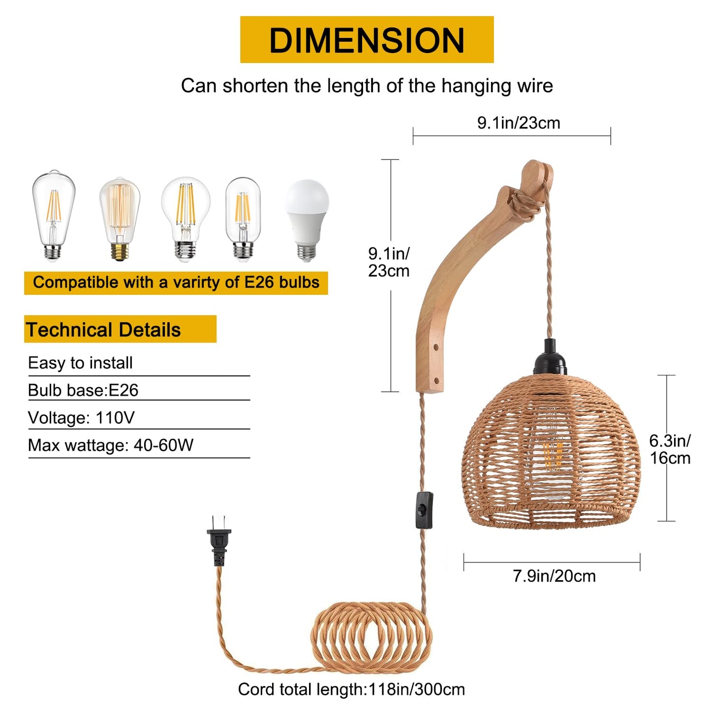 Cafulam Plug In Wall Sconce Farmhouse Wicker Wall Lamp Plug In Hand Woven Rattan Wall Light Farmhouse Rustic Boho Sconces Wall Lighting For Living Room Bedroom