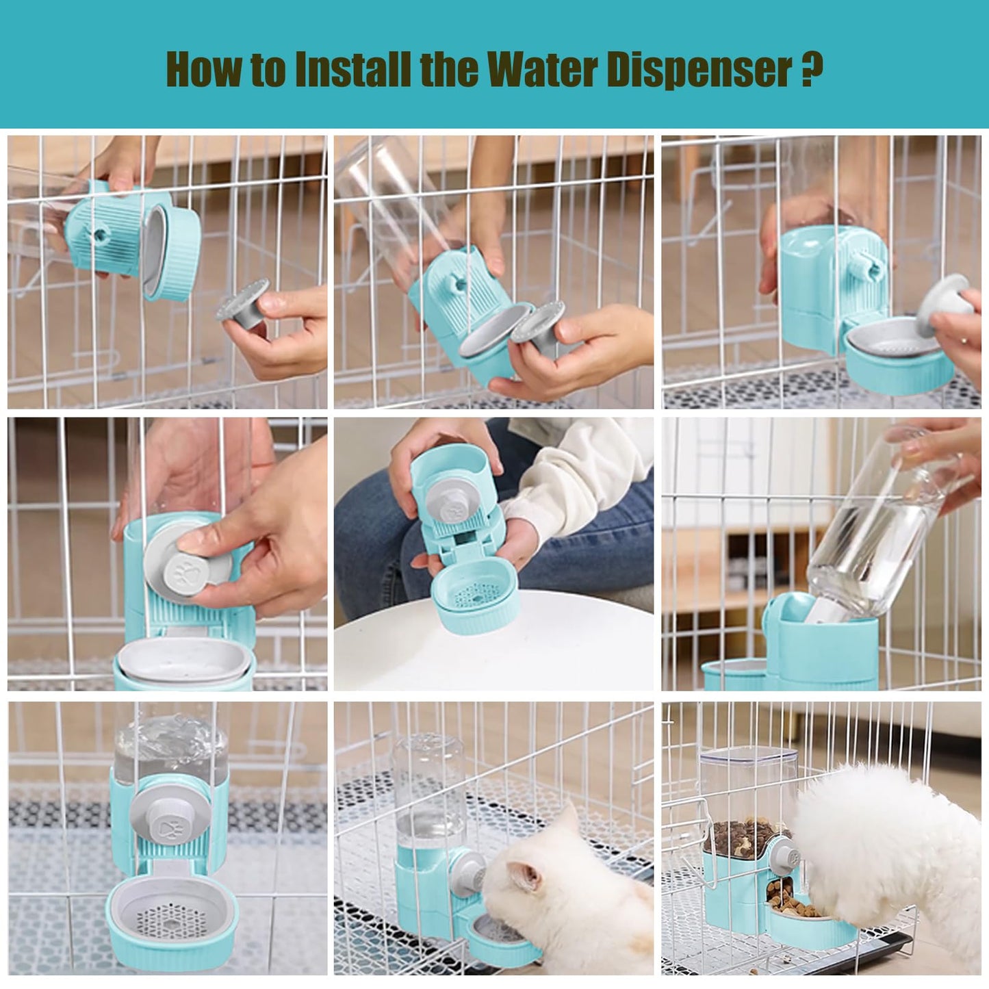 Luismia Hanging Cage Automatic Food Water Dispenser, Auto Gravity 1.2L Self-Feeding Feeder and 0.52L Waterer Set, Crate Auto Feeder Dish for Puppy Cats Ferret Bunny Guinea Pig Small Pets (Blue)