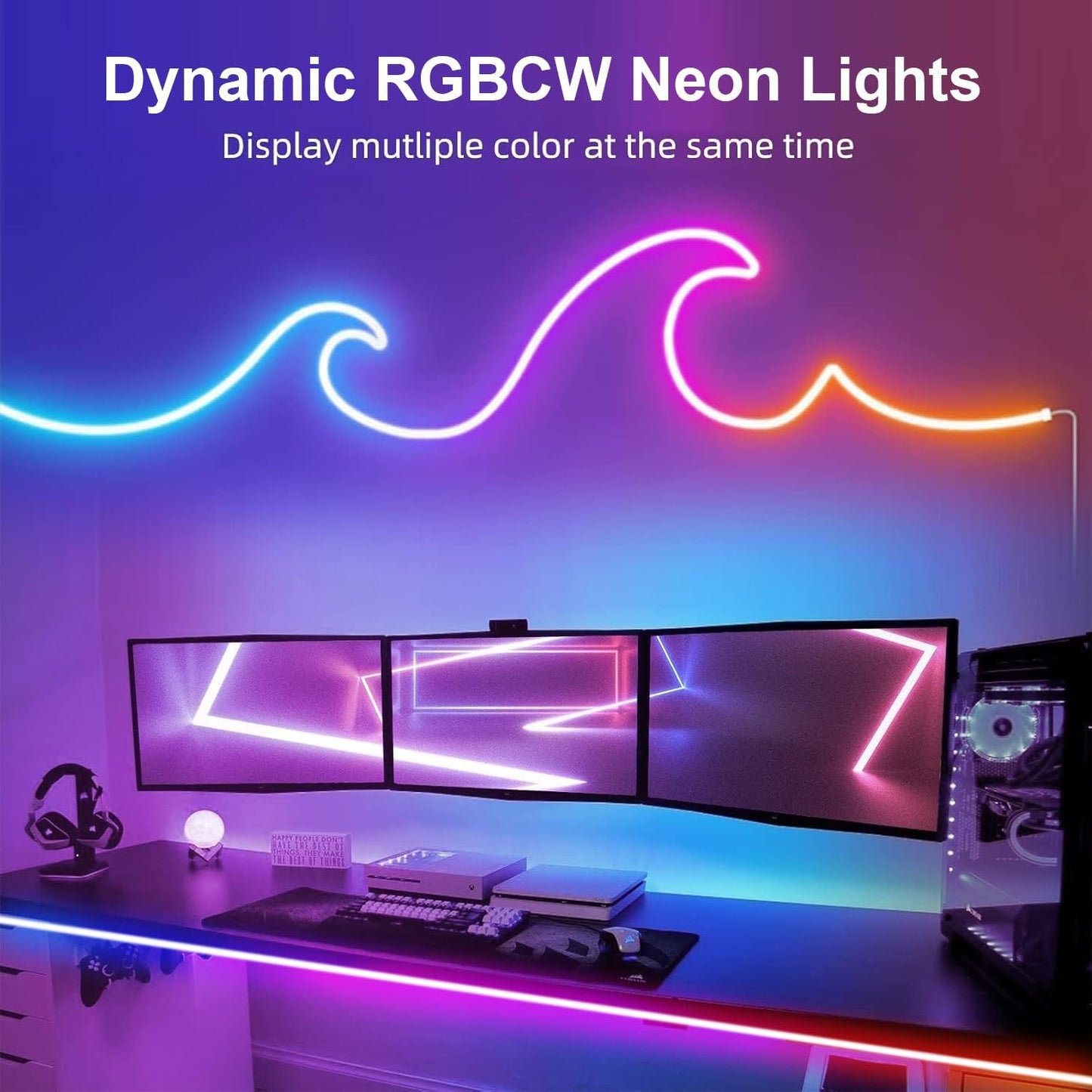 GUPUP 16.4Ft Neon Rope Lights, RGB+IC Color Chasing, Bluetooth, Waterproof, Music Sync, Multicolor RGBCW, Model WFDS2022929