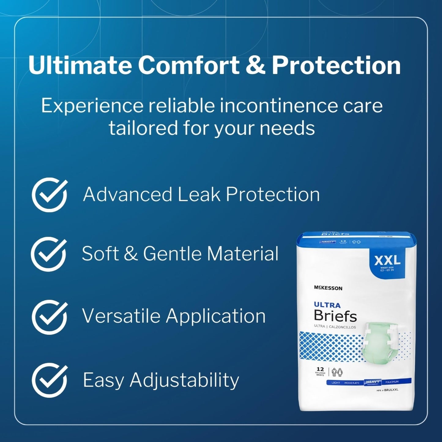McKesson Ultra Briefs, [48 Count], XXL, 63-69 in. Incontinence Adult Diapers with Tabs, Heavy Absorbency, Unisex, Disposable, Elastic Leg Gathers and Contoured Fit for Men and Women