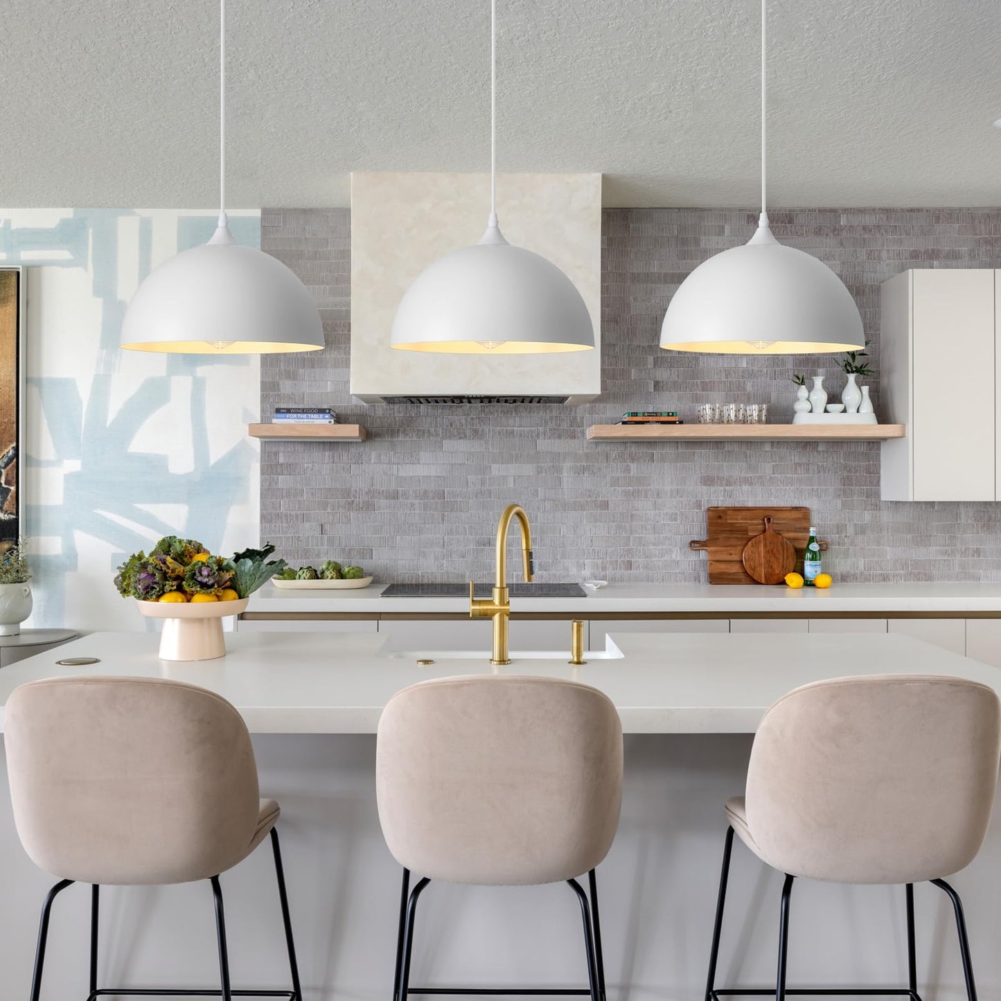 Pindodo White Pendant Light 3 Pack 11.8 Inch Industrial Pendant Lights Adjustable Height  Farmhouse Pendant Lighting For Kitchen Island For Dining Room  Bedroom  Barn