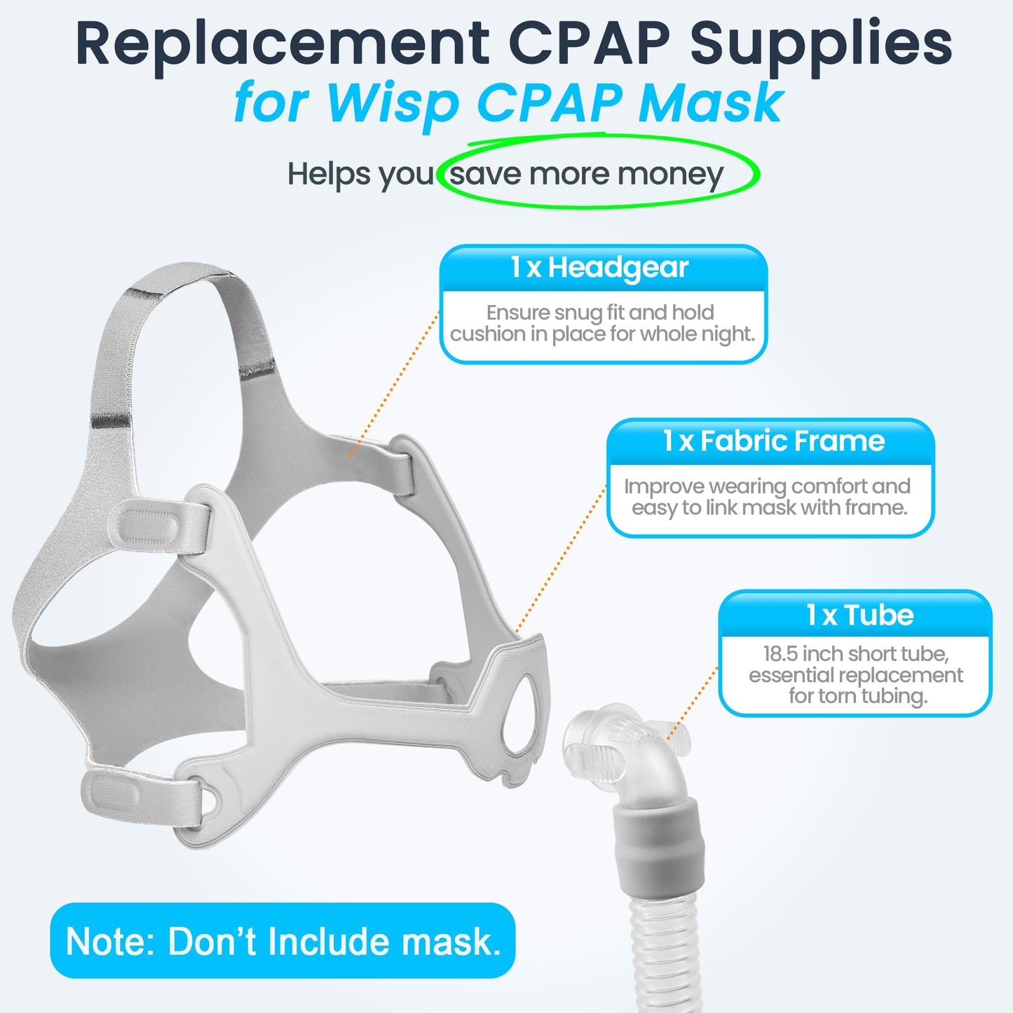 Replacement for Wisp Frame System - Includes Headgear, Frame & Tube, Snug-Fit & Leak-Free Replacement CPAP Supplies - Nasal Mask Not Included