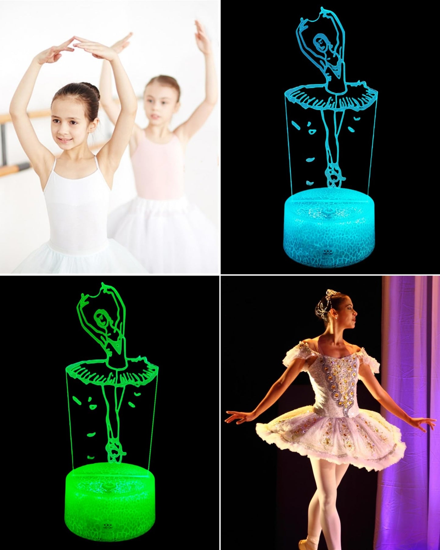 Kenmaca Ballet Dance Night Light, 3D Illusion LED Lamp, 16 Colors, Touch & Remote Control, Multicolor, Plastic
