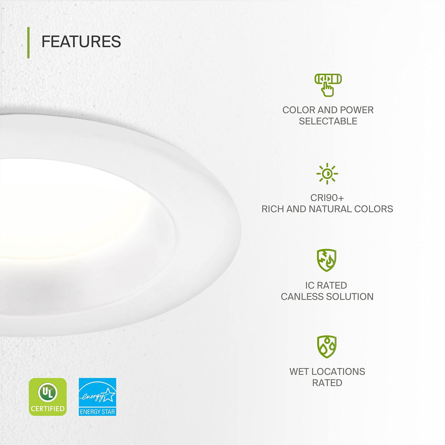 Asd 6 Inch Commercial Canless Led Downlight  Power Adjustable 10/15/22W Lighting  Round Dimmable Recessed Ceiling Light Fixture  5 Color Temperatures 2700K-5000K  120-277V Ic Rated Ul & Energy Star