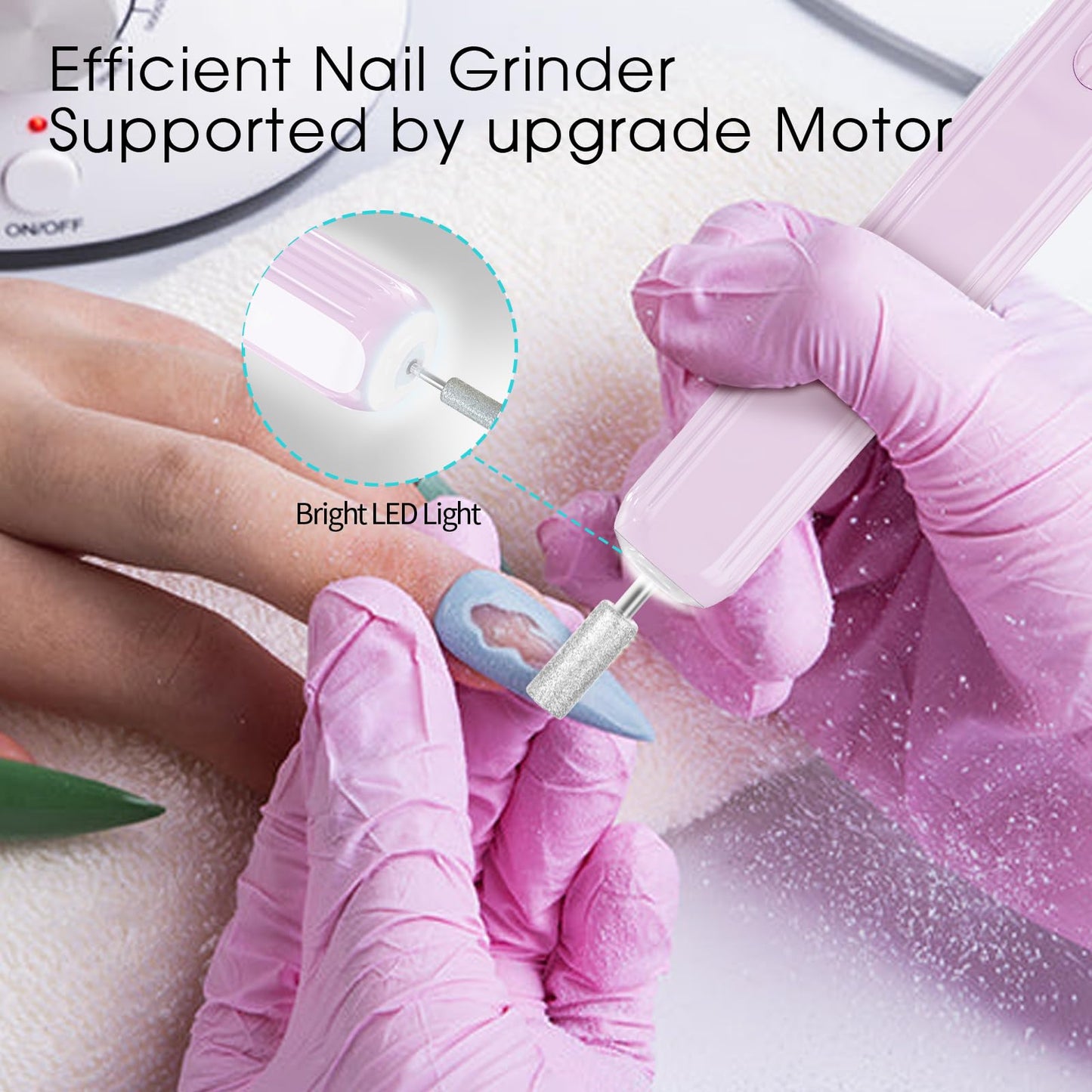 Professional Manicure Pedicure Kit -360 Light, Rechargeable Electric Nail Drill, Cordless Electric Nail File Set, 3 Speeds Hand