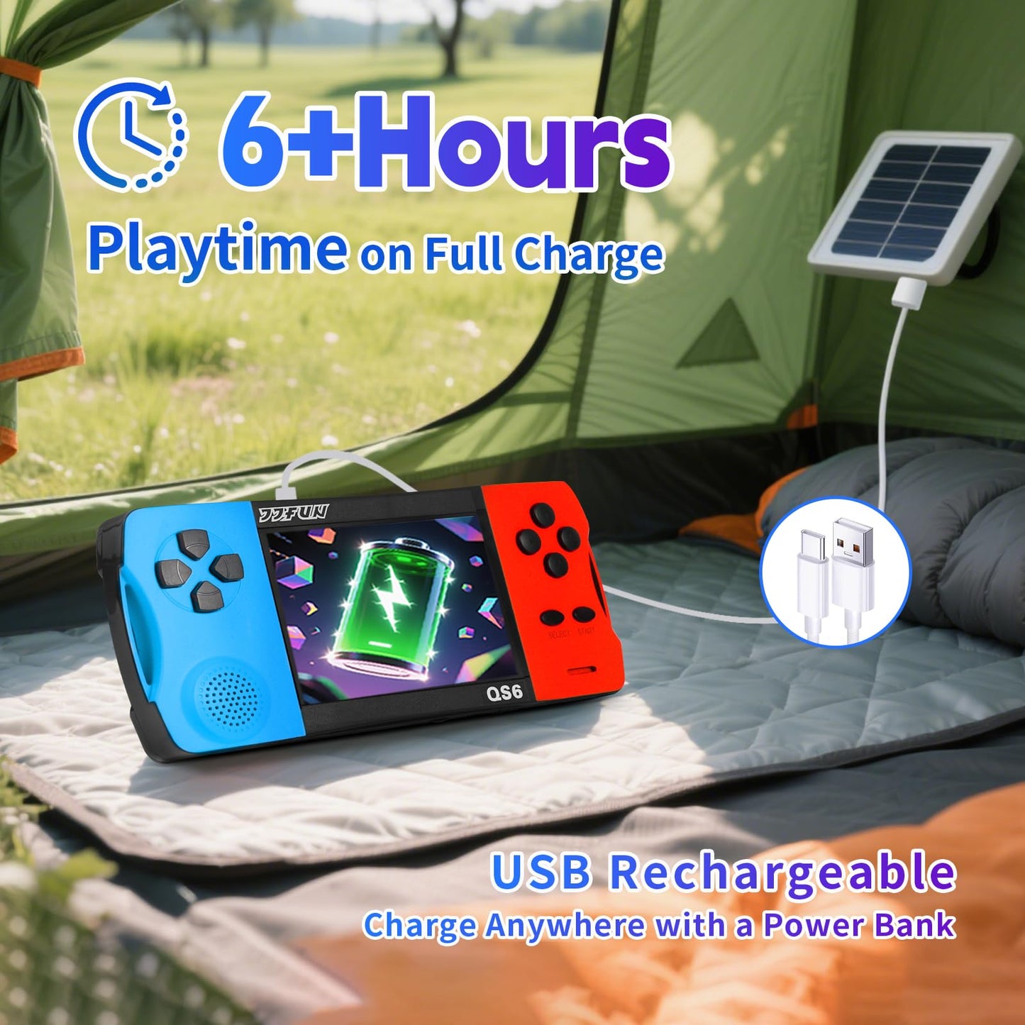 SNONBROS 32 Bit Handheld Game Console for Kids 3.5" IPS Large Screen Rechargeable,Preloaded 216 Video Games ,Arcade Electronic Toy Birthday Xmas Present for Girls—BlueRed