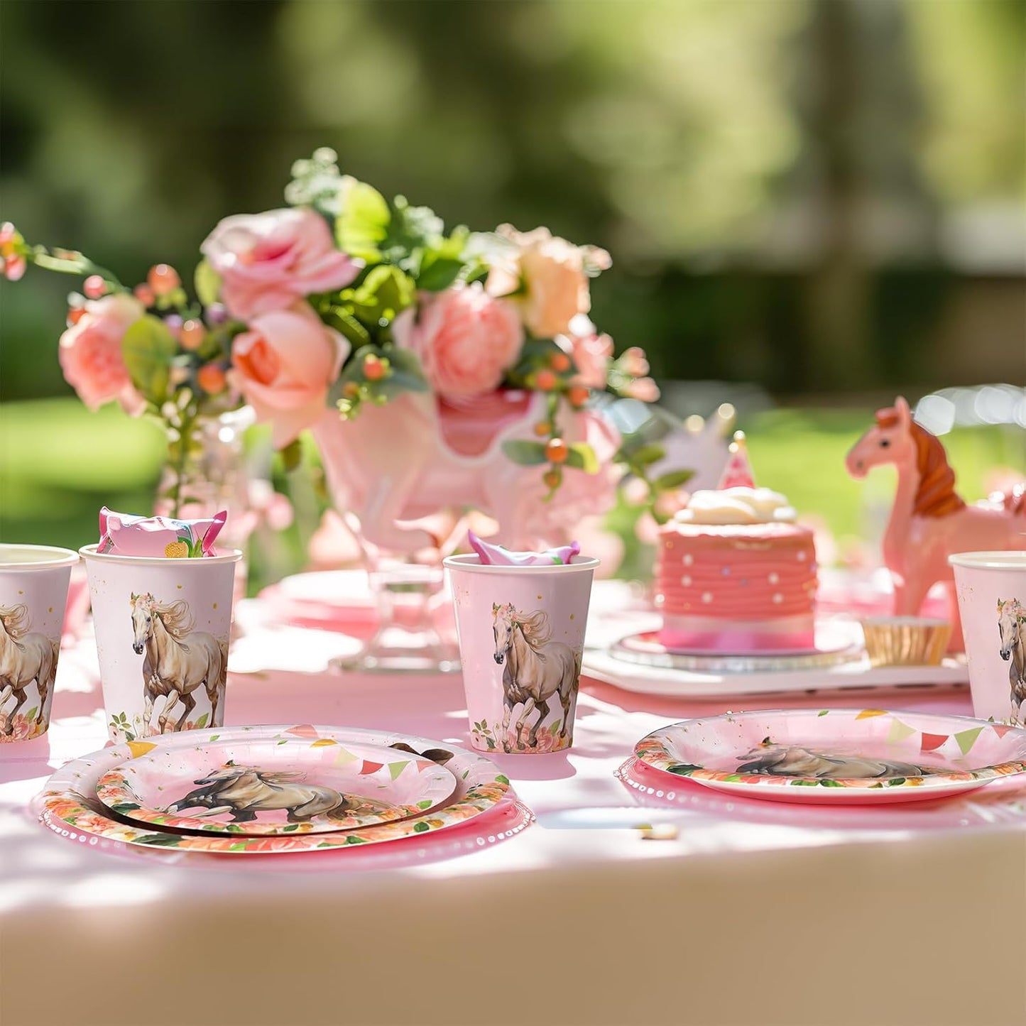 Girl Horse Party Decorations Set - Fun Horse Party Plates, Napkins, and Forks for an Exciting Celebration - Disposable Horse-Themed Party Supplies for Birthdays and Events