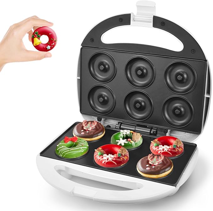DSP Mini Donut Maker - Non-Stick, Cool Touch Electric Doughnut Machine for Mini Donuts - Perfect for Breakfast, Snacks & Desserts (White, 6 Donuts)