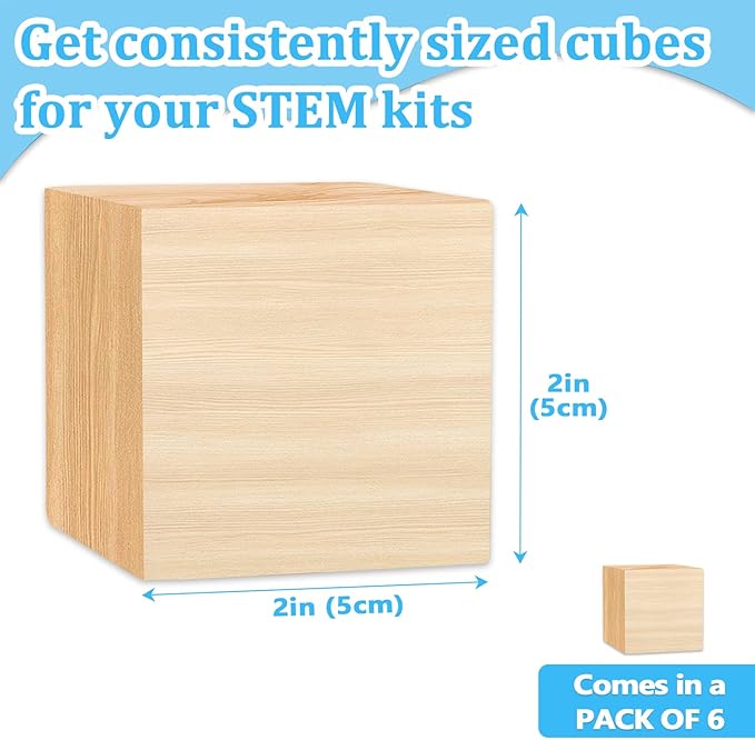 Wood Blocks for Crafts, 6 PCS 2 Inch Unfinished Wood Cubes, Natural Wooden Square Blocks, Unfinished Craft Wooden Squares for Arts and Crafts, Painting, Puzzle Making, DIY Projects