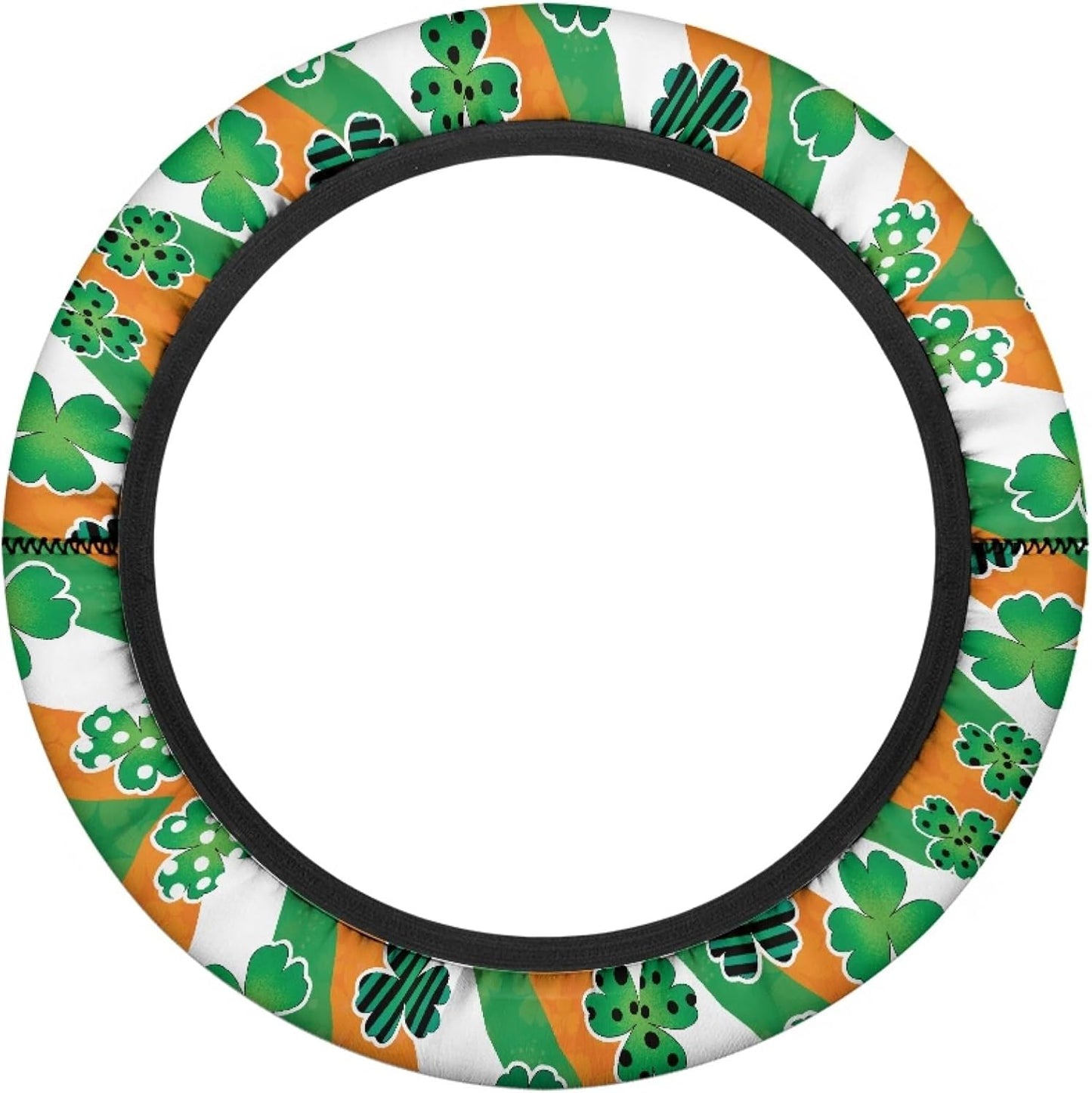 St. Patrick's Day Golf Cart Steering Wheel Protector Cover Green Leaves Golf Cart Steering Wheel Covers Fit 13-14 Inch Car Steering Wheel Covers for Club Car Sweat Absorption
