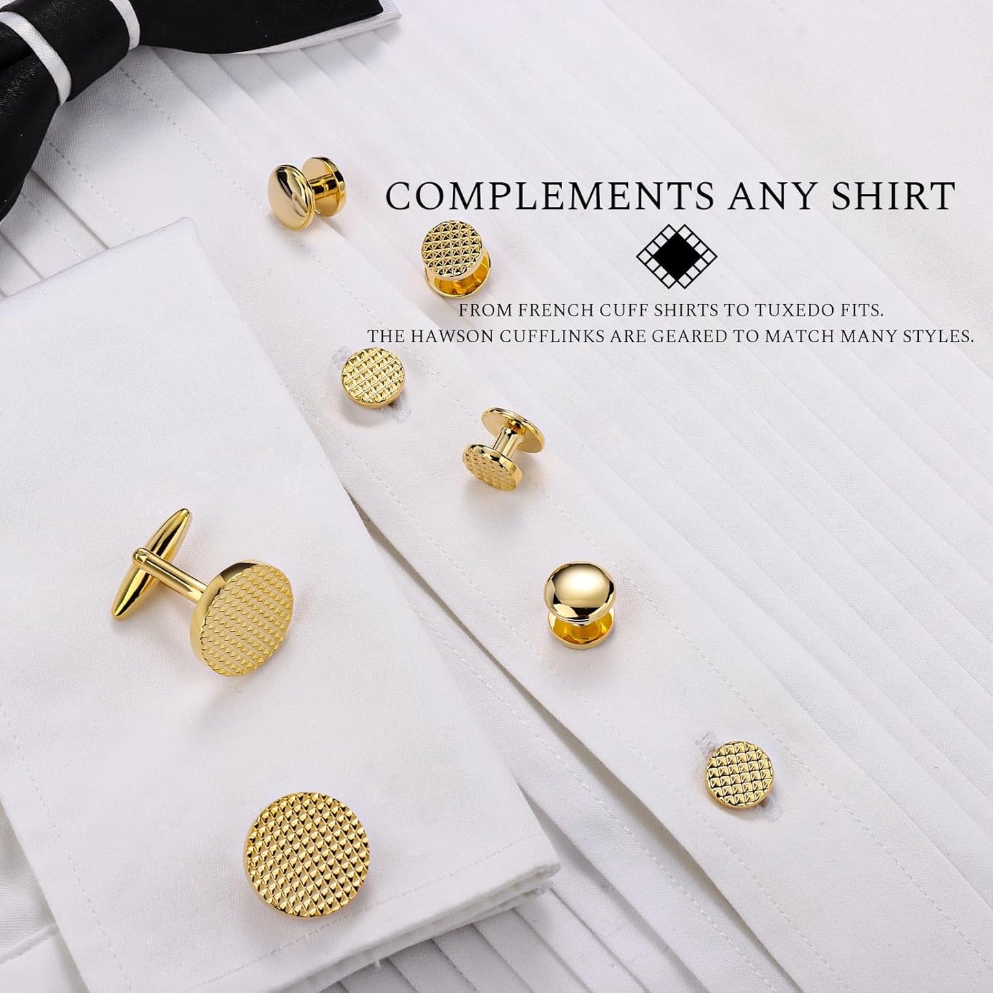 HAWSON Silver/Gold Cufflinks for Men with Tuxedo Shirt Studs,Men Accessories Jewelry with Gift Box,Gifts for Family,Best Friend on Wedding Business Birthday Anniversary