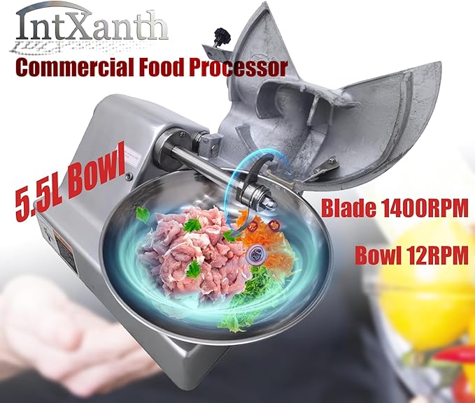 5.5L Commercial Meat Bowl Cutter, Buffalo Chopper Food Processor, 550W Electric Vegetable Meat chopper for Kitchens, Ideal for Food Prep, Dumplings, Buns Processing
