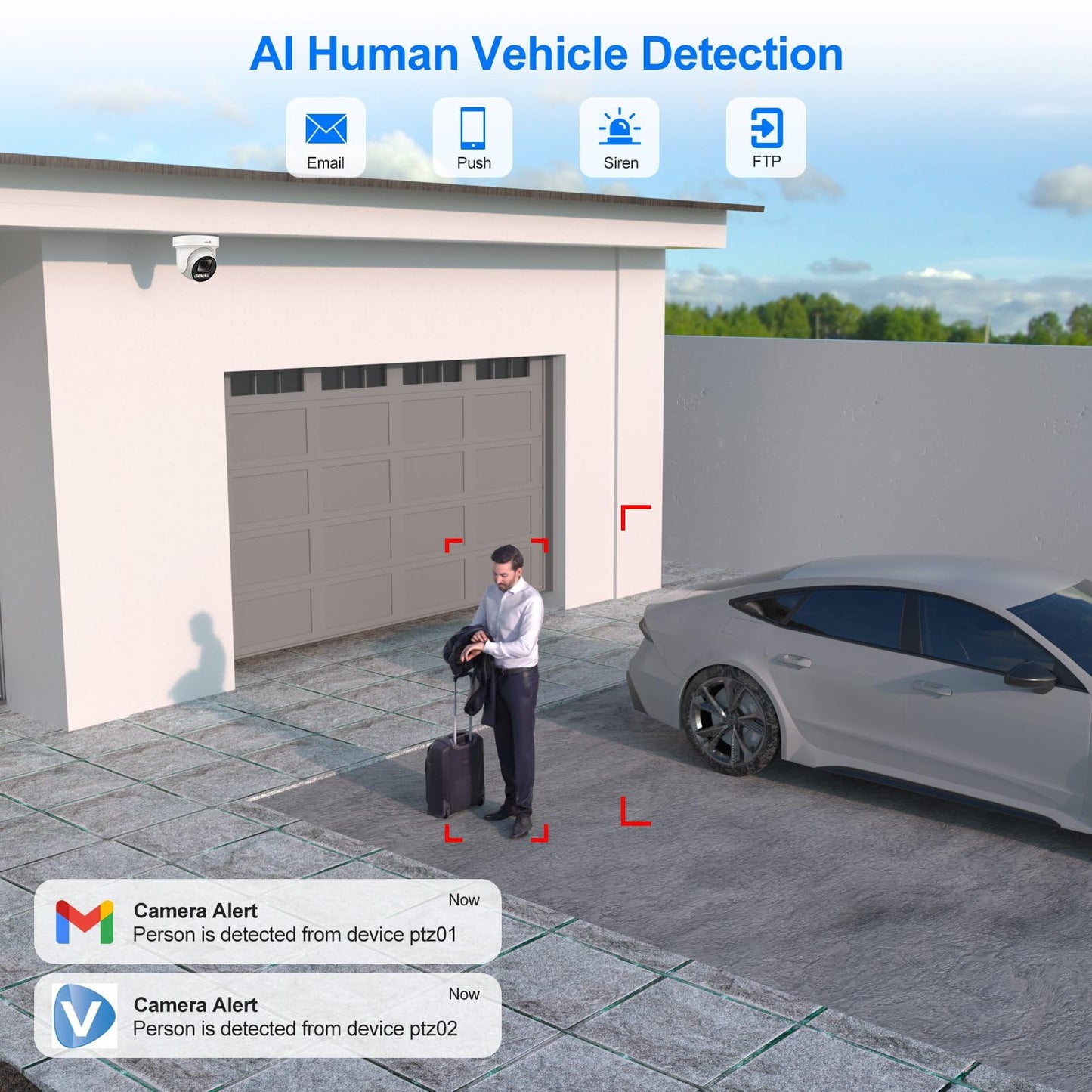 Anpviz 4K 8MP PoE PTZ Camera Outdoor, 5X Optical Zoom 2.7~13.5mm Lens, Pan 280° Tilt 90° IP Security Camera Human Vehicle Detection, Spotlight&Sound Alarm, 2 Way Talk, SD Card Slot, IP66 (U Series)